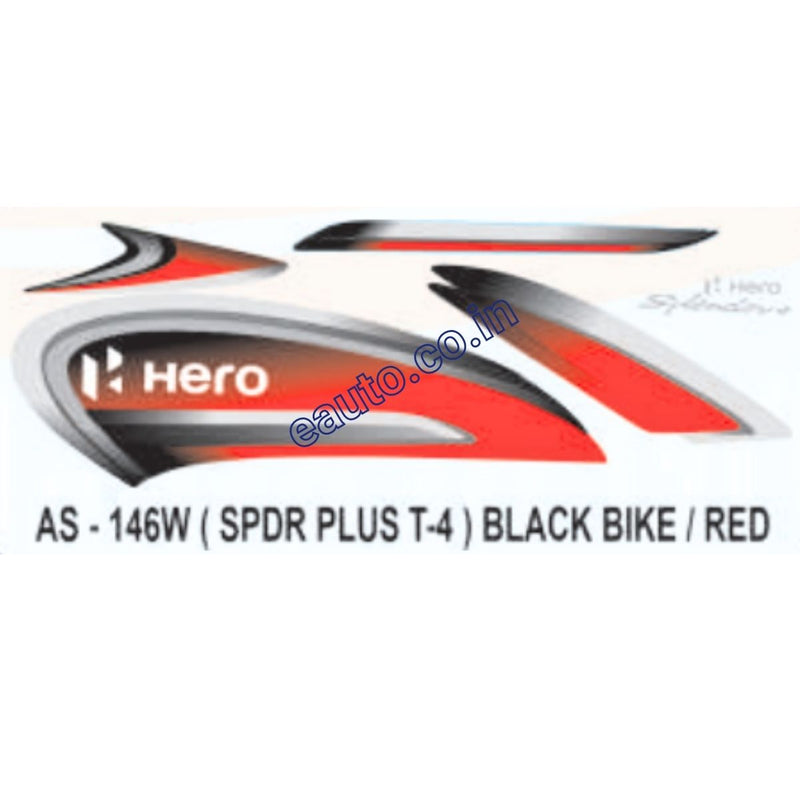 Graphics Sticker Set for Hero Splendor Plus | Type 4 | Black Vehicle | Red Sticker