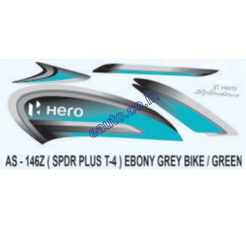 Graphics Sticker Set for Hero Splendor Plus | Type 4 | Ebony Grey Vehicle | Green Sticker