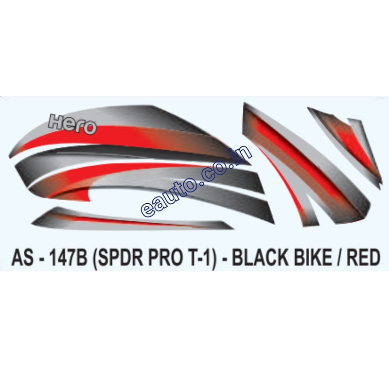Graphics Sticker Set for Hero Splendor Pro | Type 1 | Black Vehicle | Red Sticker