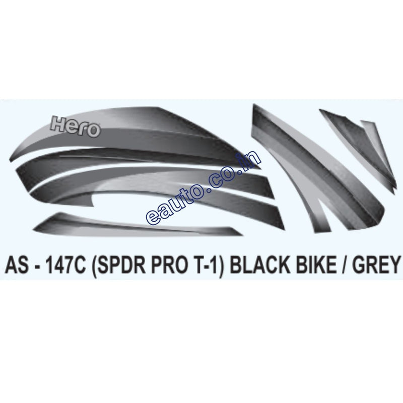 Graphics Sticker Set for Hero Splendor Pro | Type 1 | Black Vehicle | Grey Sticker
