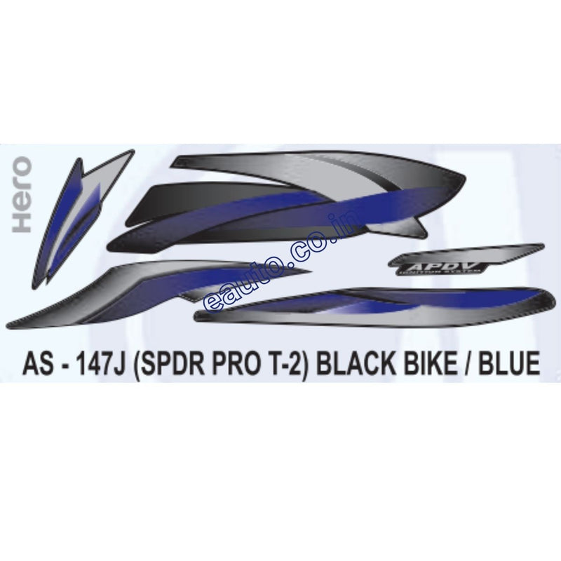 Graphics Sticker Set for Hero Splendor Pro | Type 2 | Black Vehicle | Blue Sticker