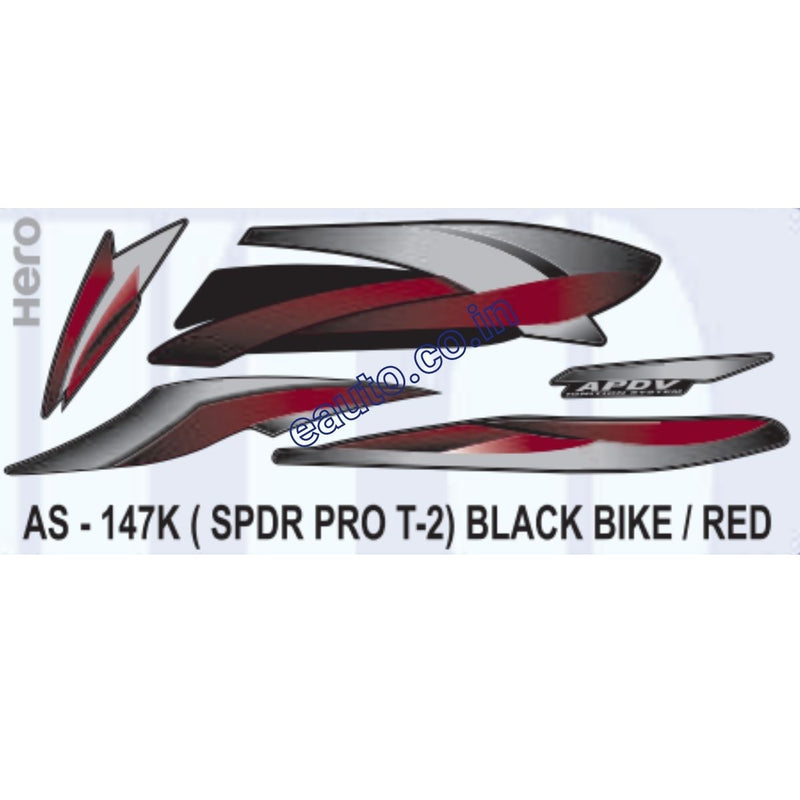Graphics Sticker Set for Hero Splendor Pro | Type 2 | Black Vehicle | Red Sticker