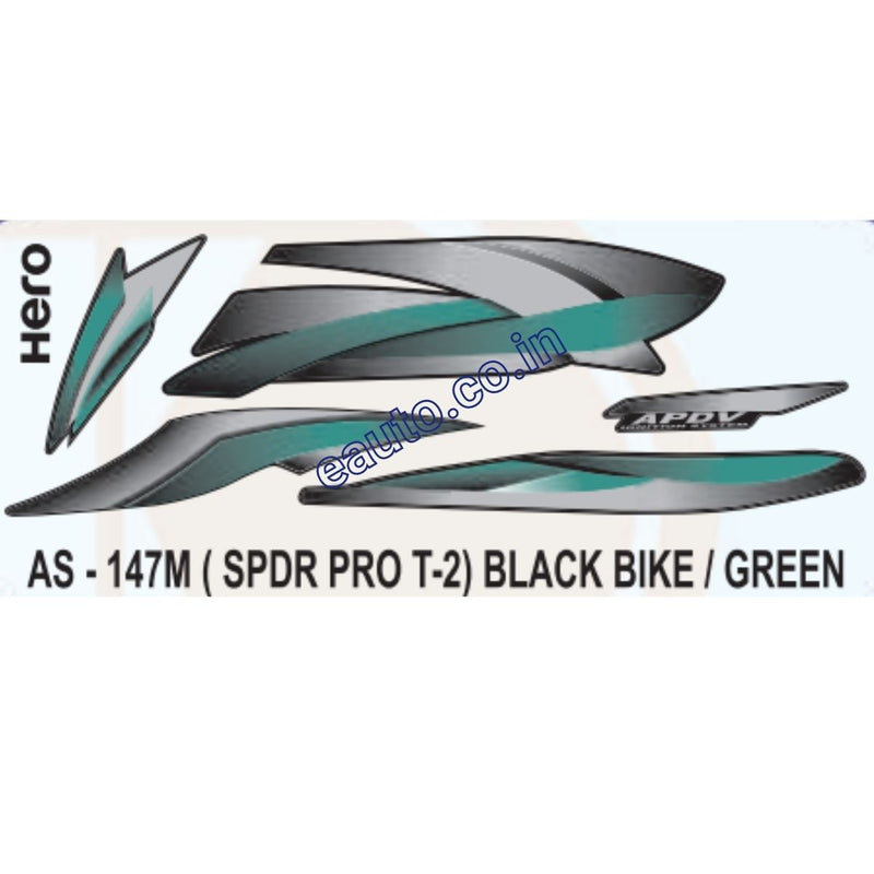Graphics Sticker Set for Hero Splendor Pro | Type 2 | Black Vehicle | Green Sticker