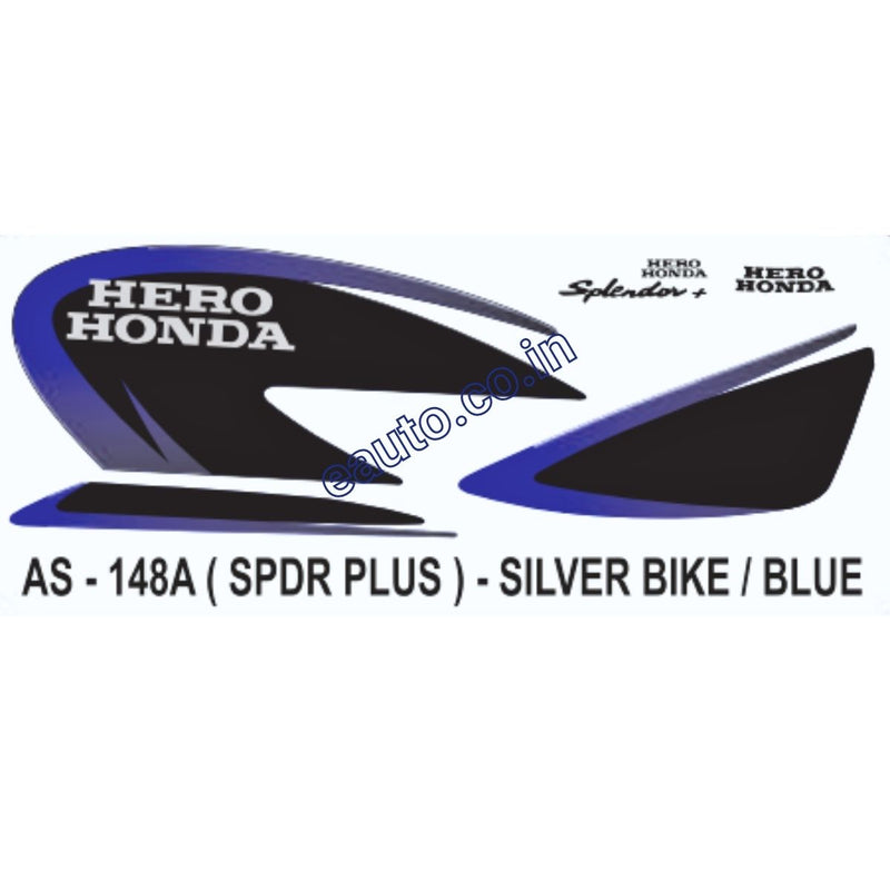 Graphics Sticker Set for Hero Honda Splendor Plus | Type1 | Silver Vehicle | Blue Sticker