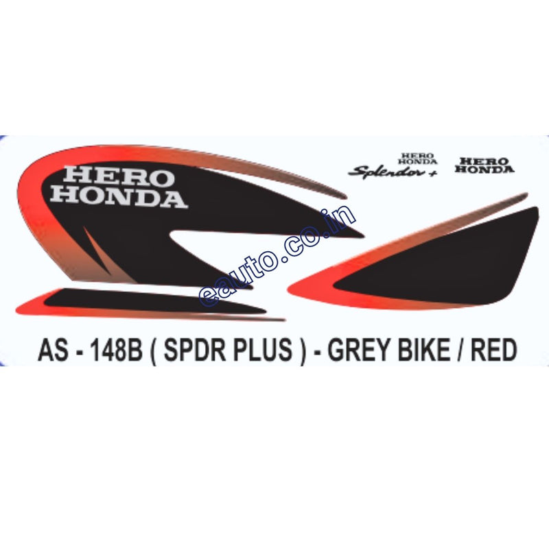 Graphics Sticker Set for Hero Honda Splendor Plus | Grey Vehicle | Red Sticker