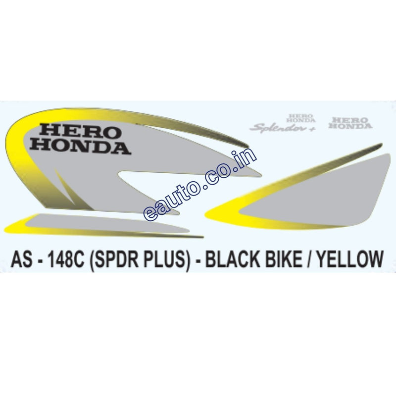 Graphics Sticker Set for Hero Honda Splendor Plus | Black Vehicle | Yellow Sticker