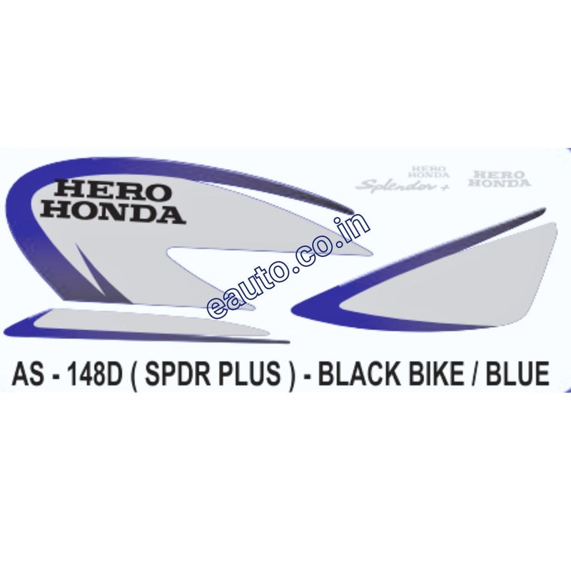 Graphics Sticker Set for Hero Honda Splendor Plus | Type1 | Black Vehicle | Blue Sticker