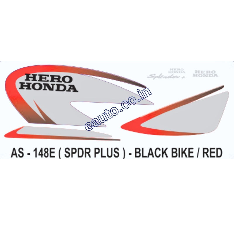 Graphics Sticker Set for Hero Honda Splendor Plus | Black Vehicle | Red Sticker