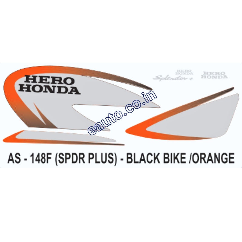 Graphics Sticker Set for Hero Honda Splendor Plus | Black Vehicle | Orange Sticker
