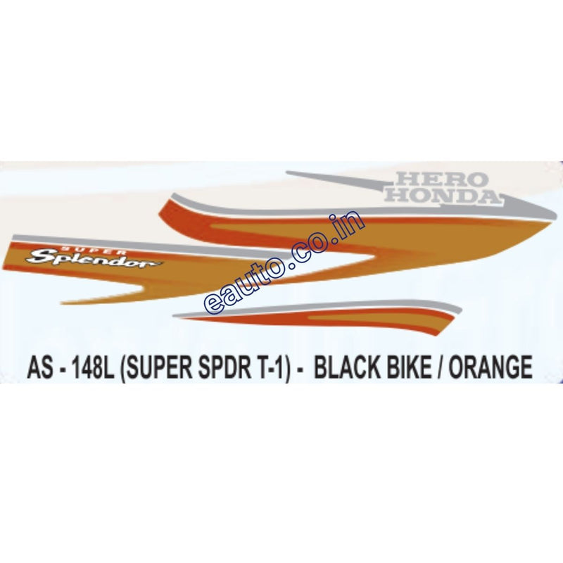 Graphics Sticker Set for Hero Honda Super Splendor | Type 1 | Black Vehicle | Orange Sticker