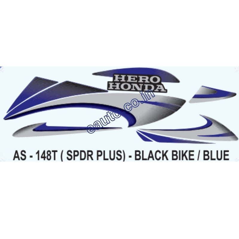 Graphics Sticker Set for Hero Honda Splendor Plus | Type2 | Black Vehicle | Blue Sticker