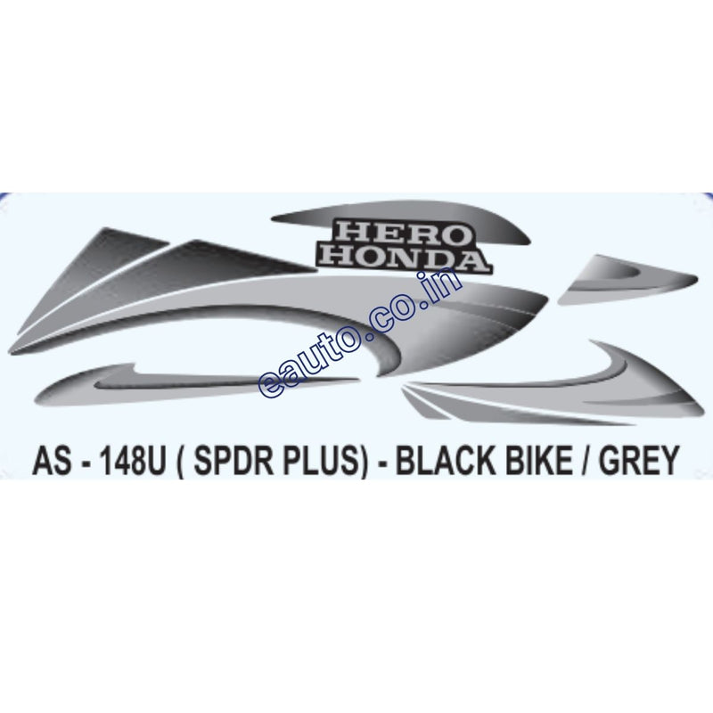 Graphics Sticker Set for Hero Honda Splendor Plus | Black Vehicle | Grey Sticker