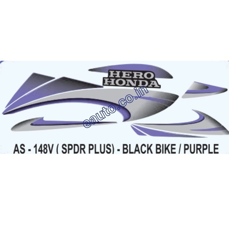 Graphics Sticker Set for Hero Honda Splendor Plus | Black Vehicle | Purple Sticker