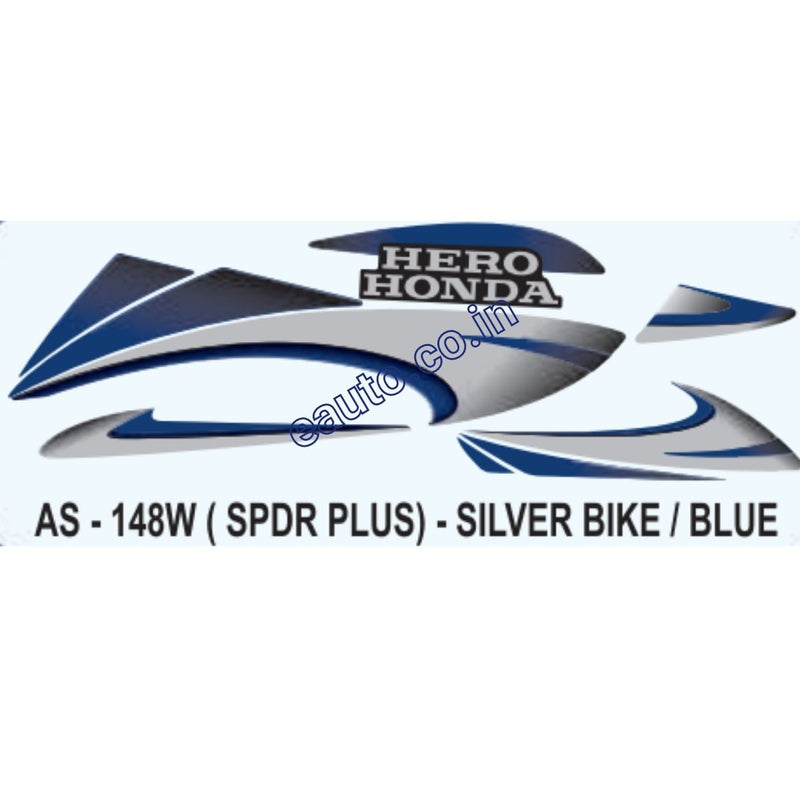 Graphics Sticker Set for Hero Honda Splendor Plus | Type2 | Silver Vehicle | Blue Sticker