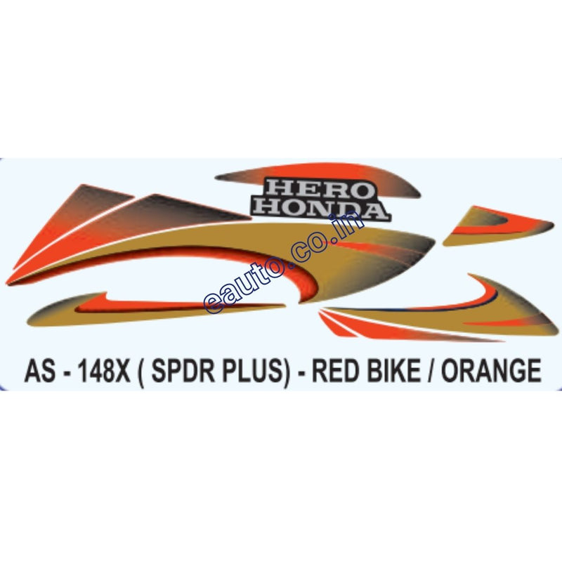 Graphics Sticker Set for Hero Honda Splendor Plus | Red Vehicle | Orange Sticker
