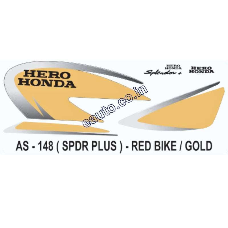 Graphics Sticker Set for Hero Honda Splendor Plus | Red Vehicle | Gold Sticker