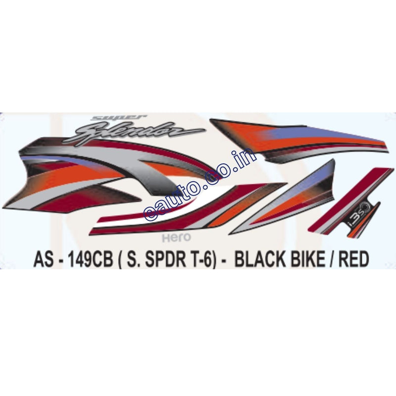 Graphics Sticker Set for Hero Super Splendor i3S | Type 6 | Black Vehicle | Red Sticker