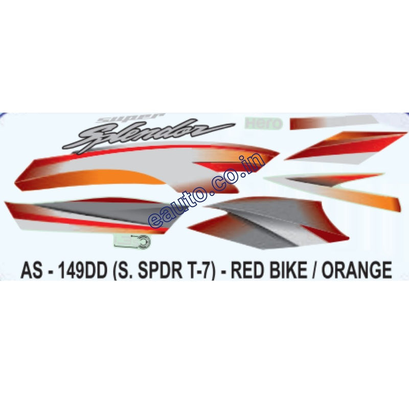 Graphics Sticker Set for Hero Super Splendor i3S | Type 7 | Red Vehicle | Orange Sticker