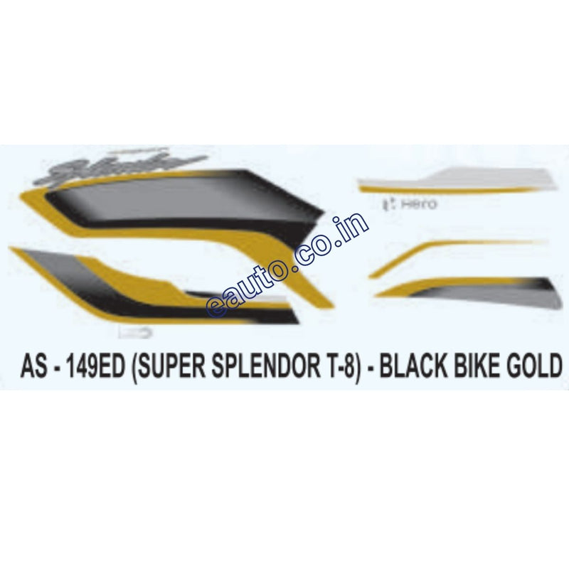 Graphics Sticker Set for Hero Super Splendor i3S | Type 8 | Black Vehicle | Gold Sticker