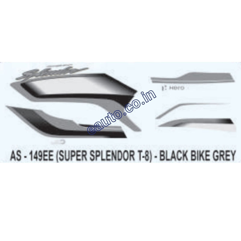 Graphics Sticker Set for Hero Super Splendor i3S | Type 8 | Black Vehicle | Grey Sticker
