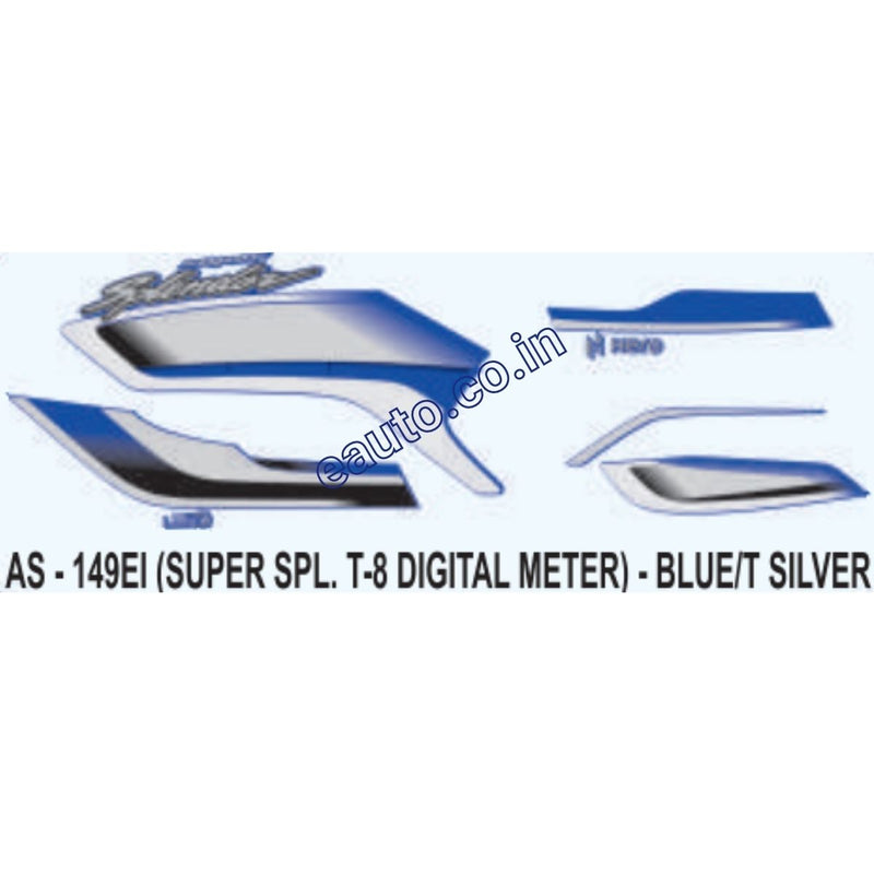 Graphics Sticker Set for Hero Super Splendor i3S | Type 8 | Digital Meter | Blue & Silver Sticker