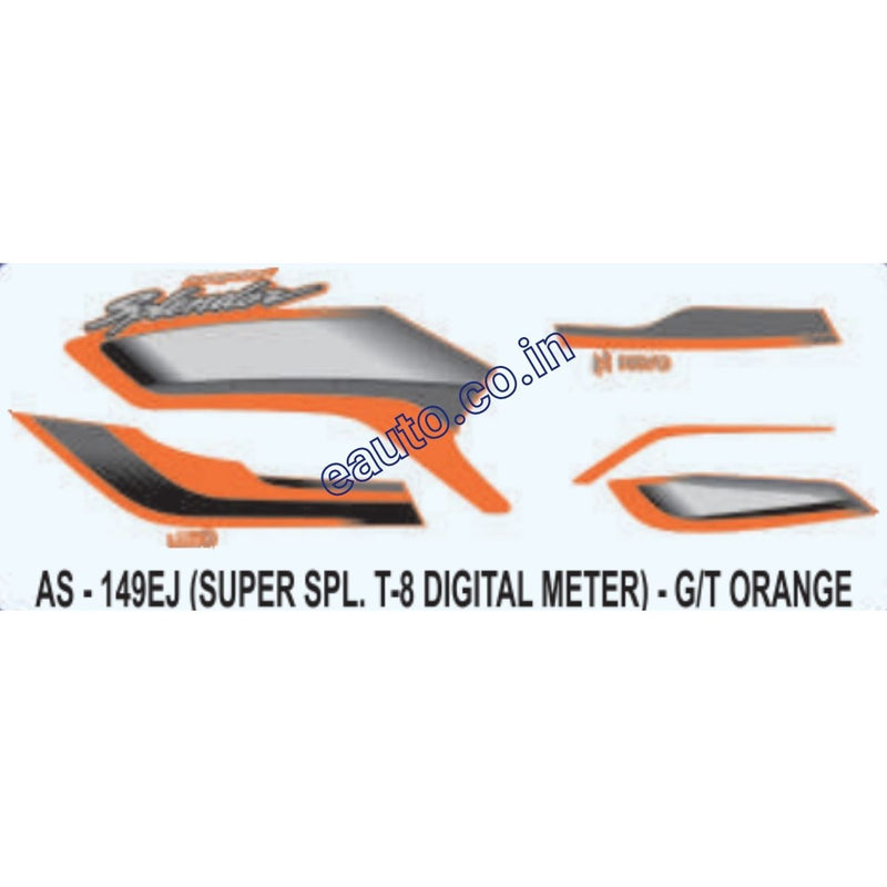 Graphics Sticker Set for Hero Super Splendor i3S | Type 8 | Digital Meter | Grey & Orange Sticker