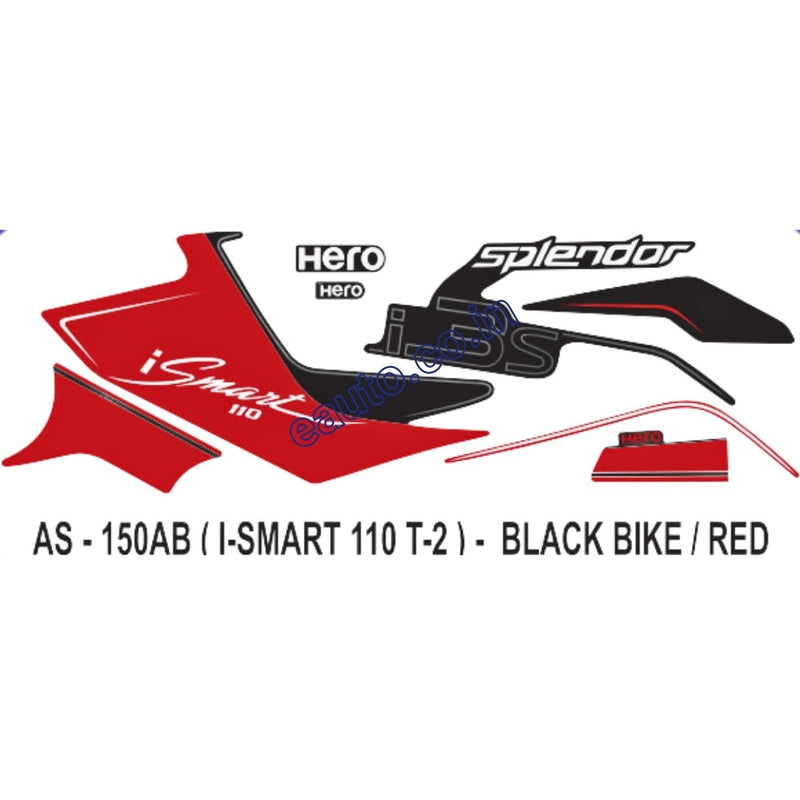 Graphics Sticker Set for Hero Splendor iSmart 110 i3S | Type 2 | Black Vehicle | Red Sticker