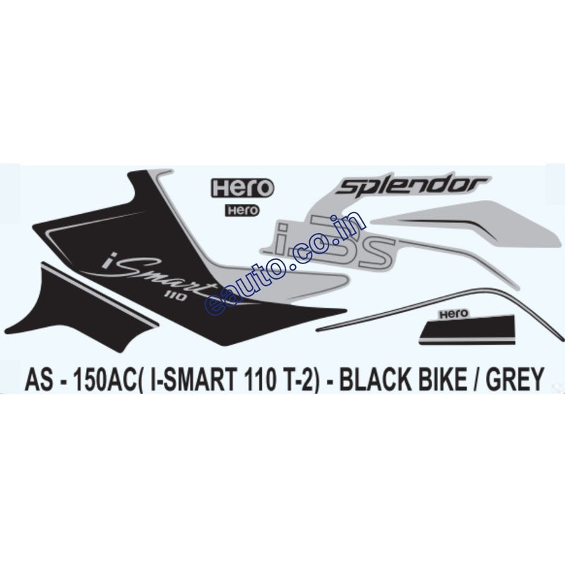 Graphics Sticker Set for Hero Splendor iSmart 110 i3S | Type 2 | Black Vehicle | Grey Sticker