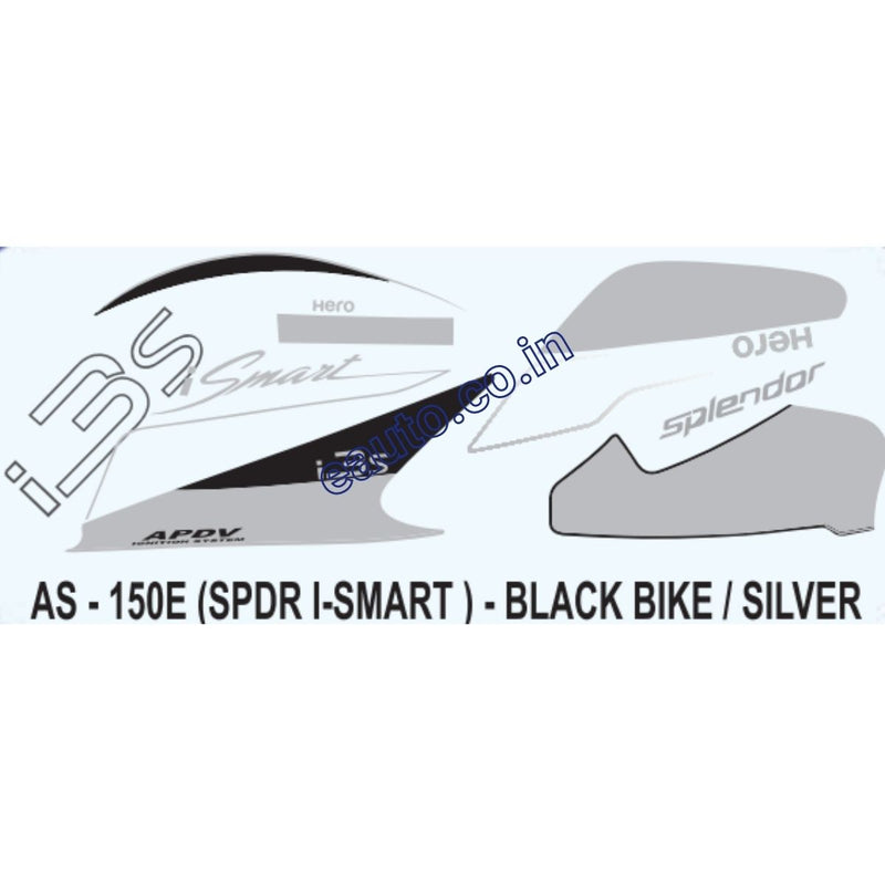 Graphics Sticker Set for Hero Splendor iSmart i3S | Black Vehicle | Silver Sticker