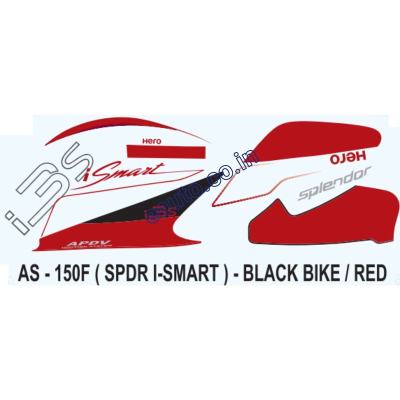 Graphics Sticker Set for Hero Splendor iSmart i3S | Black Vehicle | Red Sticker