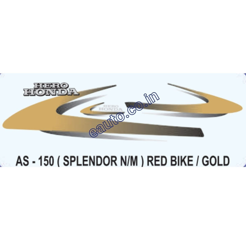 Graphics Sticker Set for Hero Honda Splendor | New Model | Red Vehicle | Gold Sticker