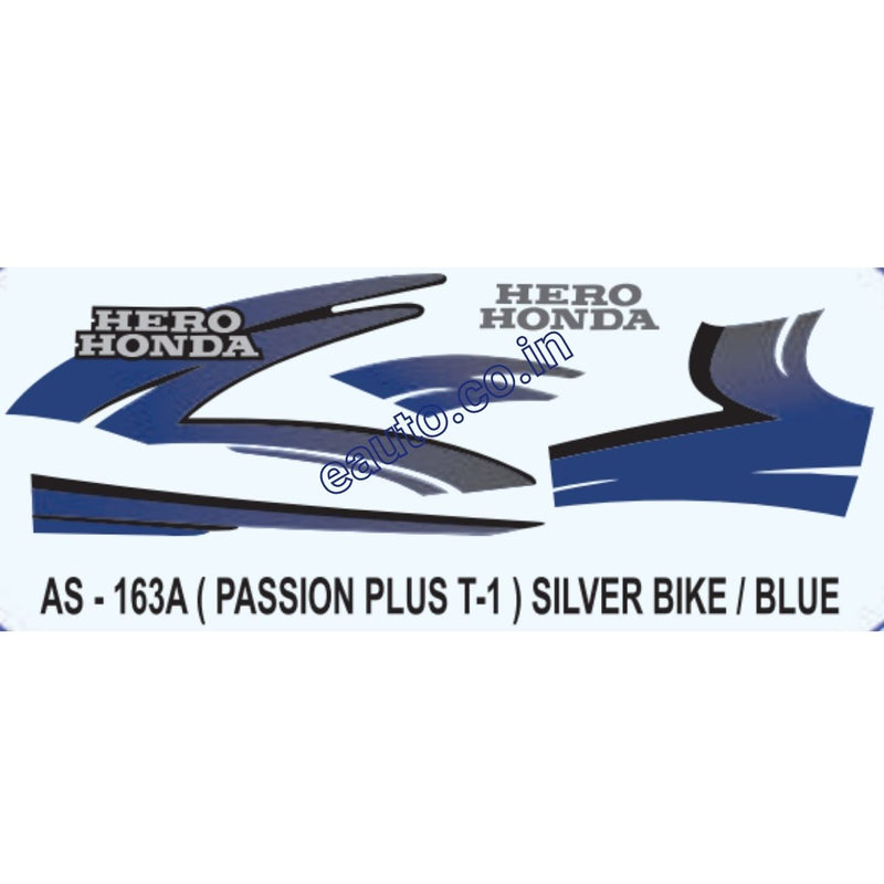 Graphics Sticker Set for Hero Honda Passion Plus | Type 1 | Silver Vehicle | Blue Sticker