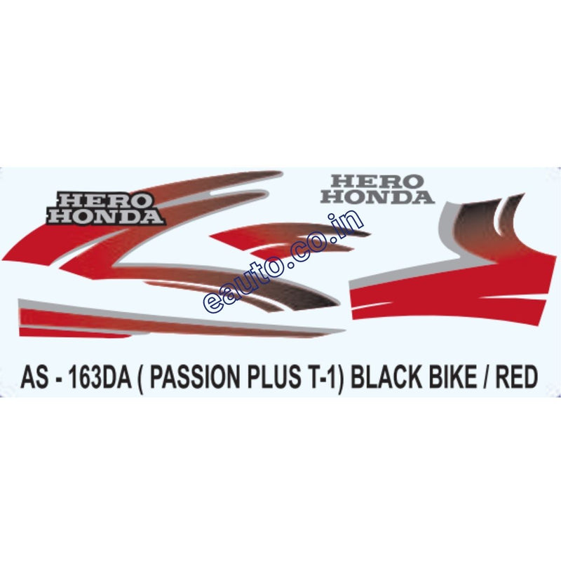 Graphics Sticker Set for Hero Honda Passion Plus | Type 1 | Black Vehicle | Red Sticker