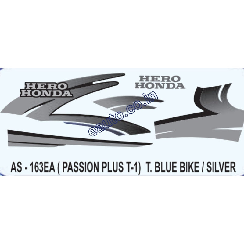 Graphics Sticker Set for Hero Honda Passion Plus | Type 1 | Black Vehicle | Silver Sticker