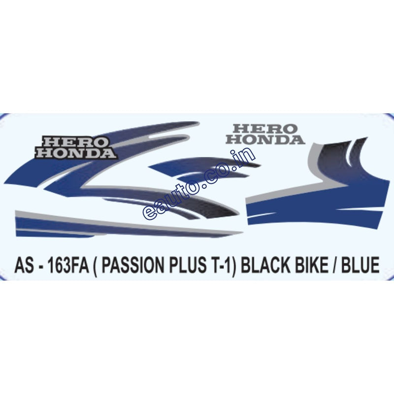 Graphics Sticker Set for Hero Honda Passion Plus | Type 1 | Black Vehicle | Blue Sticker