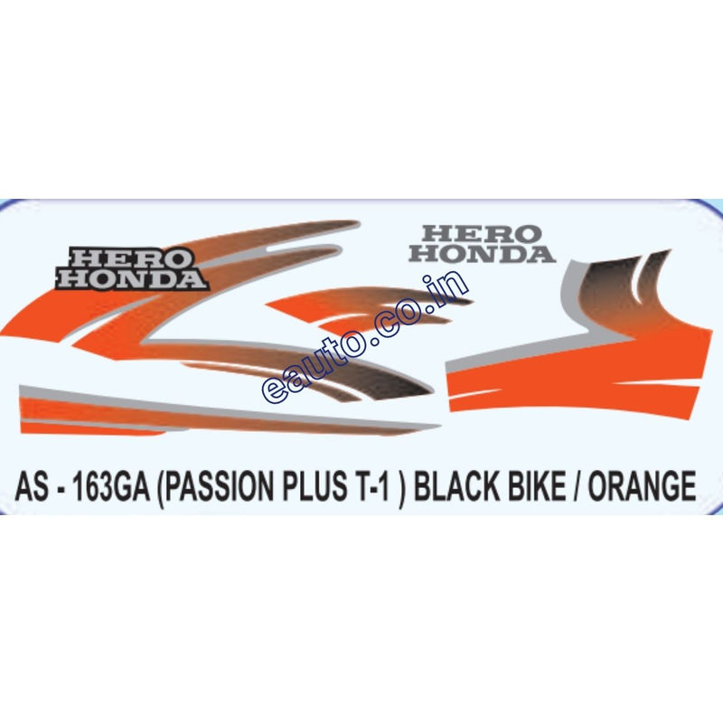Graphics Sticker Set for Hero Honda Passion Plus | Type 1 | Black Vehicle | Orange Sticker