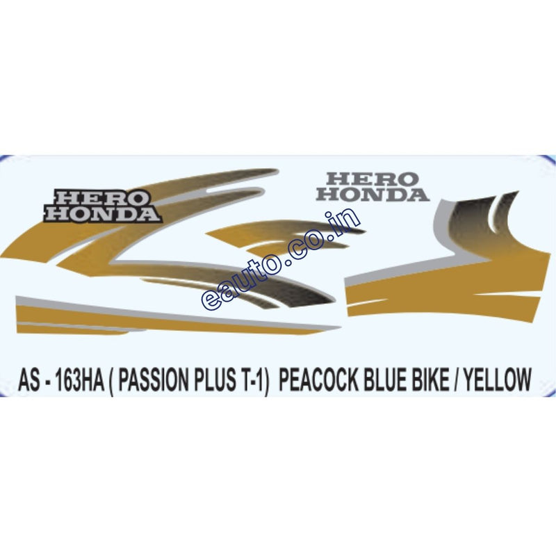 Graphics Sticker Set for Hero Honda Passion Plus | Type 1 | Peacock Blue Vehicle | Yellow Sticker