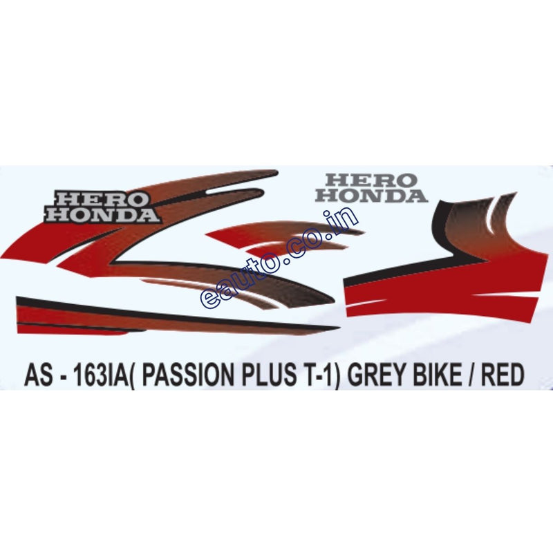 Graphics Sticker Set for Hero Honda Passion Plus | Type 1 | Grey Vehicle | Red Sticker