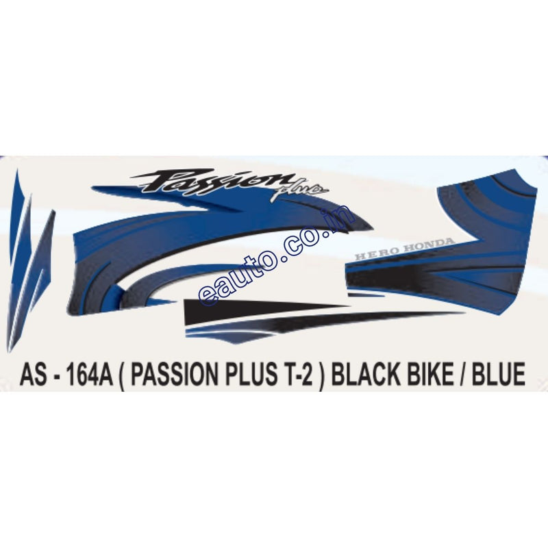 Graphics Sticker Set for Hero Honda Passion Plus | Type 2 | Black Vehicle | Blue Sticker