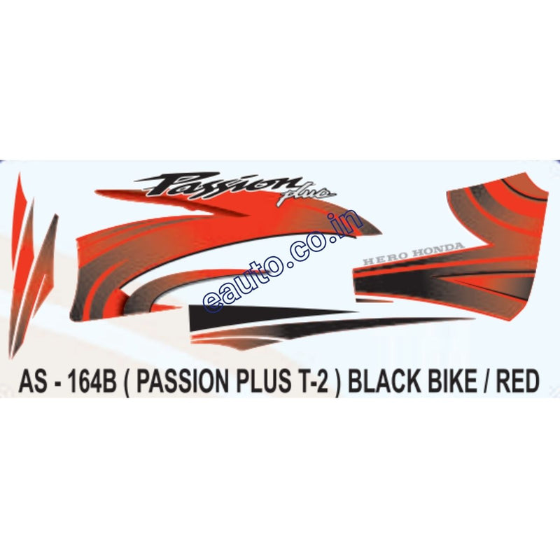 Graphics Sticker Set for Hero Honda Passion Plus | Type 2 | Black Vehicle | Red Sticker