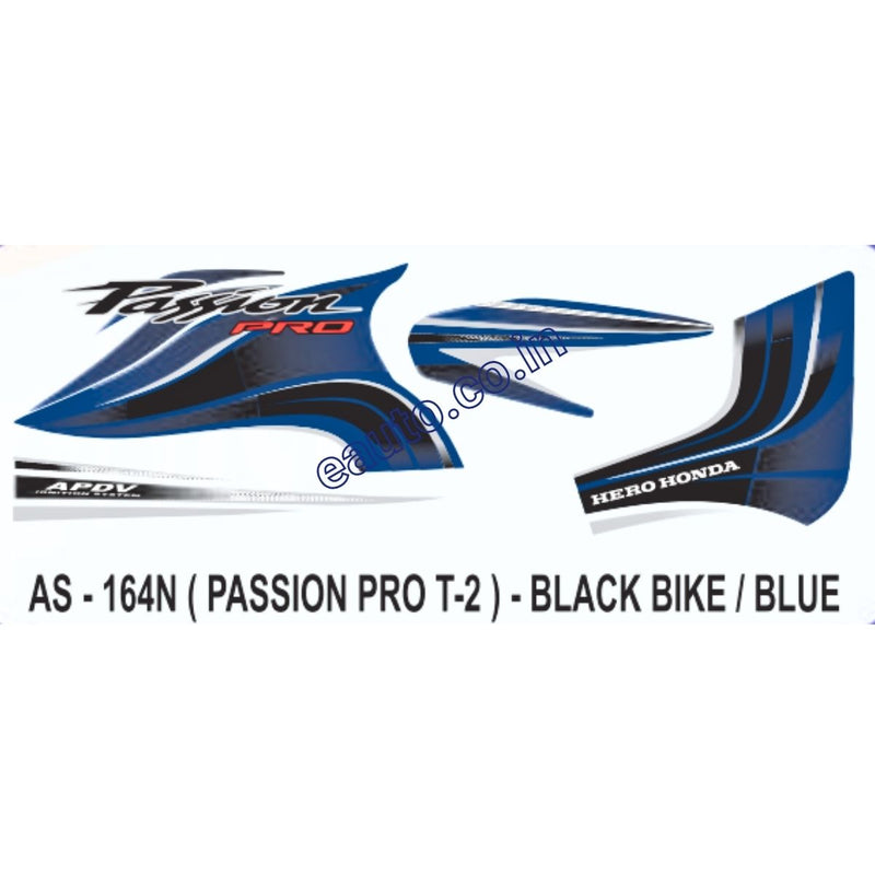 Graphics Sticker Set for Hero Honda Passion Pro | Type 2 | Black Vehicle | Blue Sticker