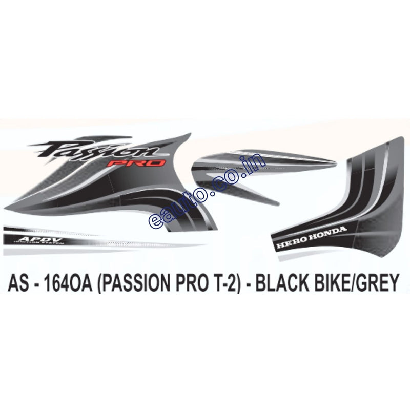 Graphics Sticker Set for Hero Honda Passion Pro | Type 2 | Black Vehicle | Grey Sticker