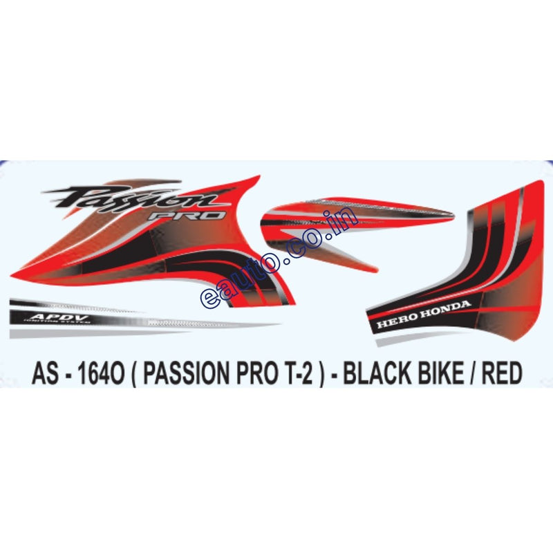 Graphics Sticker Set for Hero Honda Passion Pro | Type 2 | Black Vehicle | Red Sticker