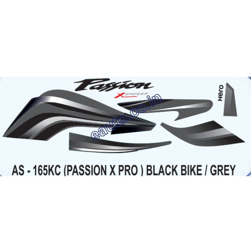 Graphics Sticker Set for Hero Passion X Pro | Type 2 | Black Vehicle | Grey Sticker