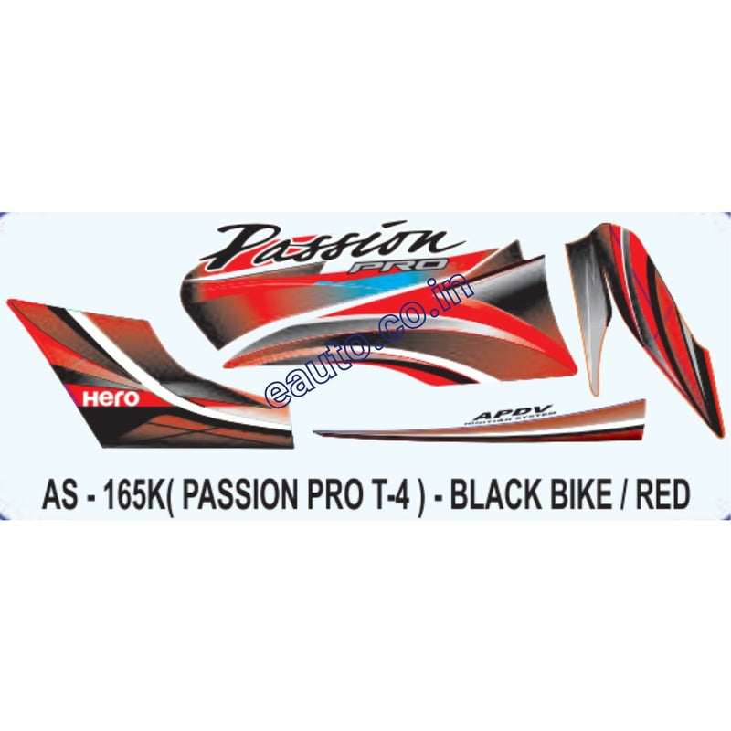 Graphics Sticker Set for Hero Passion Pro | Type 4 | Black Vehicle | Red Sticker