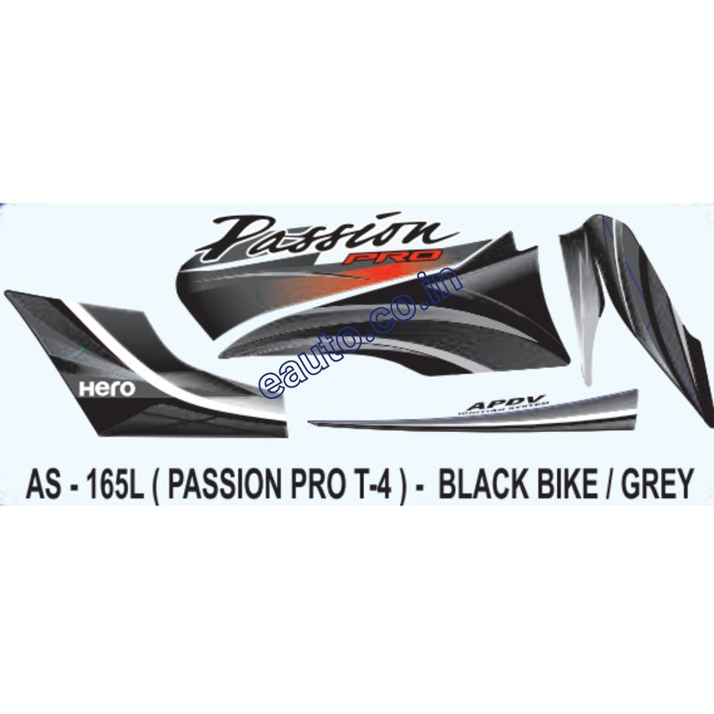 Graphics Sticker Set for Hero Passion Pro | Type 4 | Black Vehicle | Grey Sticker