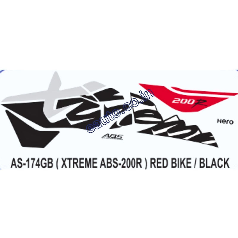 Graphics Sticker Set for Hero Xtreme 200R | ABS | Red Vehicle | Black Sticker