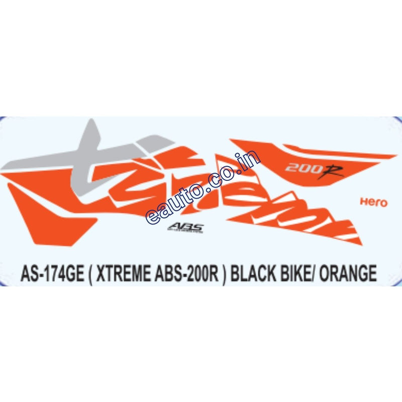 Graphics Sticker Set for Hero Xtreme 200R | ABS | Black Vehicle | Orange Sticker