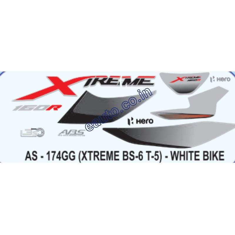 Graphics Sticker Set for Hero Xtreme 160R BS6 | Type 5 | White Vehicle