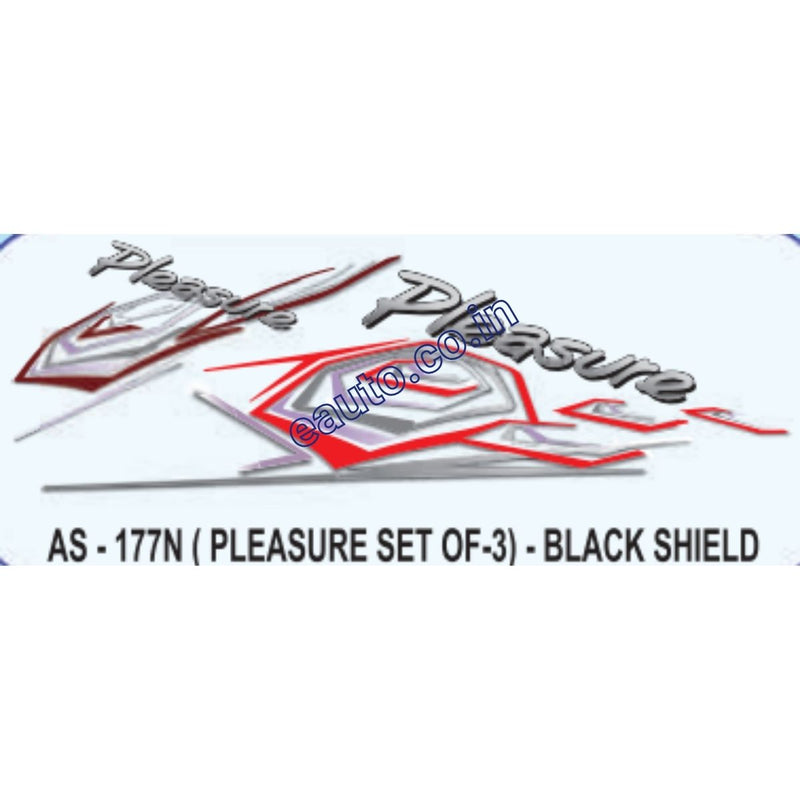 Graphics Sticker Set for Hero Honda Pleasure | Set Of 3 | Black Shield Sticker